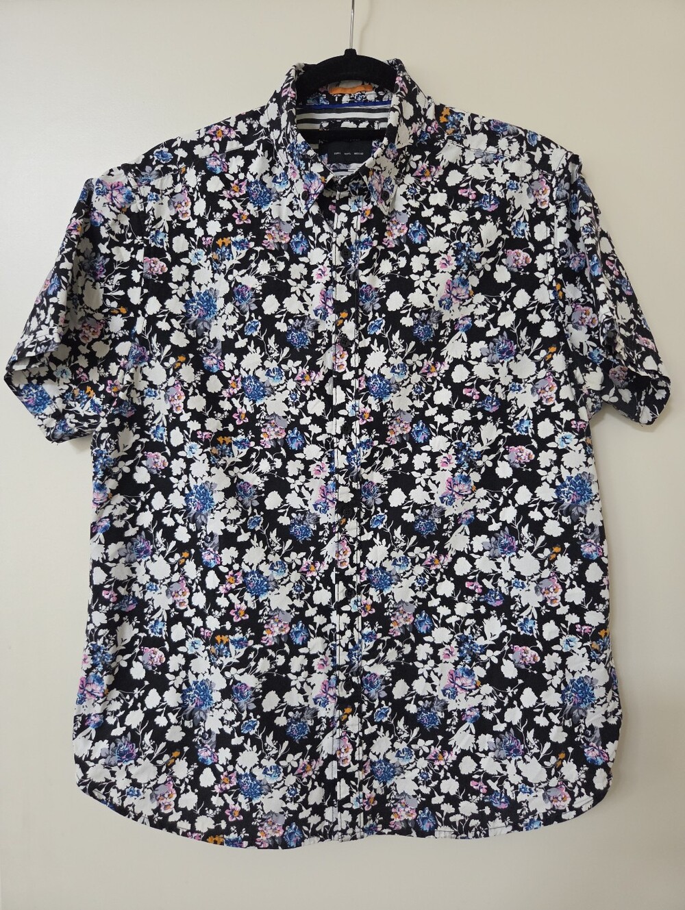 Denim & Flower Ricky Singh Short Sleeve Men's Floral Print Button Down Shirt L